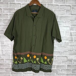 ROARK Gonzo Island Time Forest Green Linen Blend Casual Camp Button Shirt Men XL